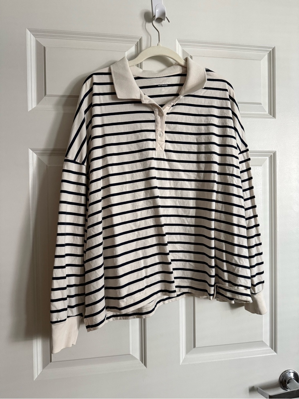 Abercrombie and Fitch 100% Cotton Oversized Striped Collared Long Sleeve Polo